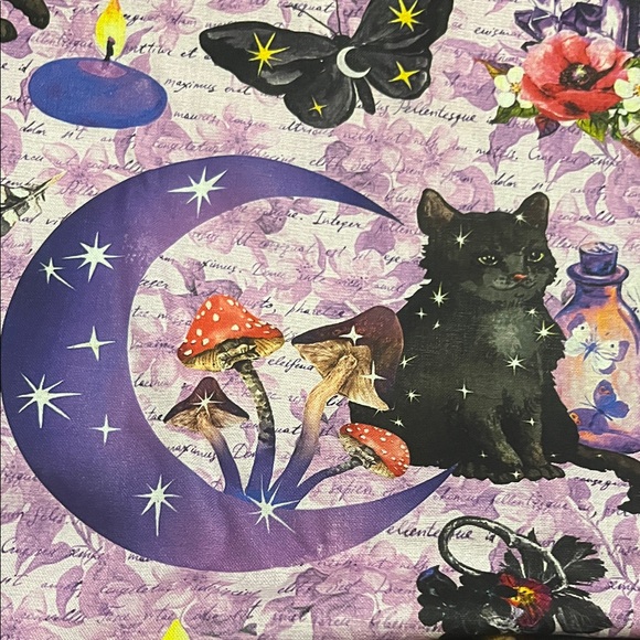 Mystical witchy Cat Patterned fabric - 45 inches wide, 4 yards, cotton, NWOT - Picture 5 of 7
